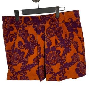 Fossil Women Burnt Orange Mauve Floral Corduroy Lined Pleated Skirt Sz L R2